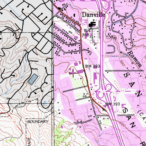 Topographic Map of Danville Town and Country Shopping Center, CA