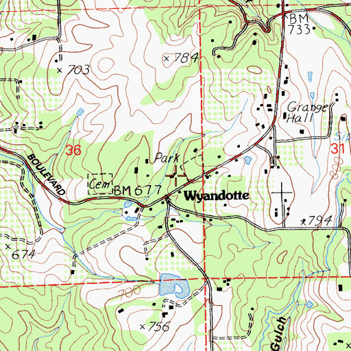 Topographic Map of Wyandotte School, CA