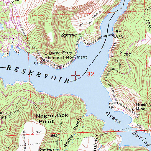 Topographic Map of O'Byrnes Ferry (historical), CA