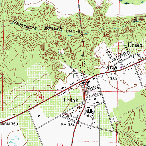 Topographic Map of Uriah Post Office, AL