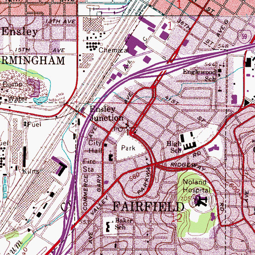 Topographic Map of Fairfield Post Office, AL