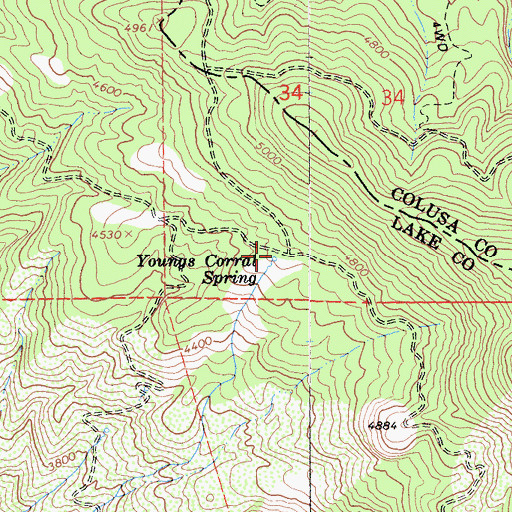 Topographic Map of Youngs Corral (historical), CA