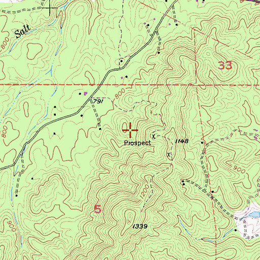 Topographic Map of Gold Leaf Mine, CA