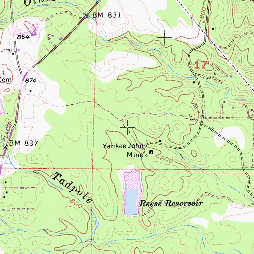 Topographic Map of Three R Mine, CA