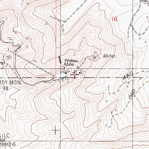 Topographic Map of Widow Mine Number 3, CA