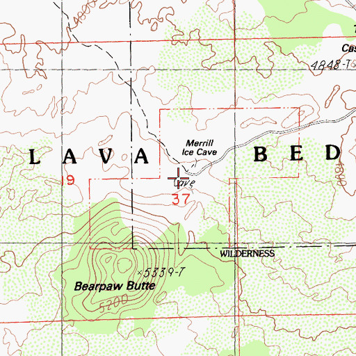 Topographic Map of Merrill Natural Bridge, CA