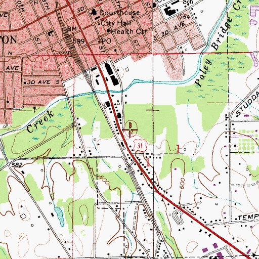 Topographic Map of Clanton Post Office, AL