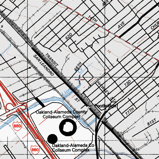 Topographic Map of Coliseum Gardens, CA