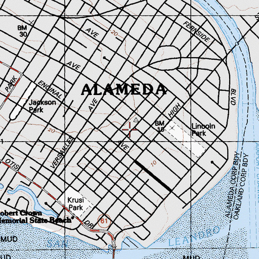 Topographic Map of Court Street Methodist Episcopal Church, CA