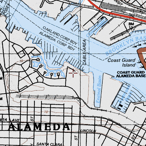 Topographic Map of Encinal Yacht Club, CA