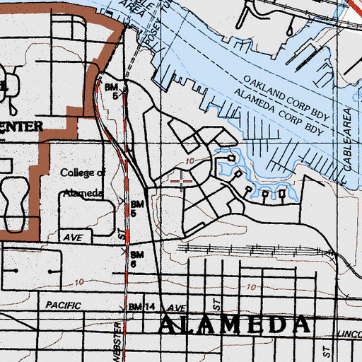 Topographic Map of Marina Village Shopping Center, CA