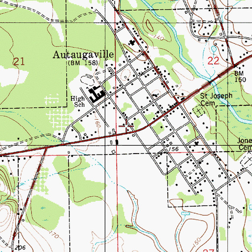 Topographic Map of Autaugaville Post Office, AL