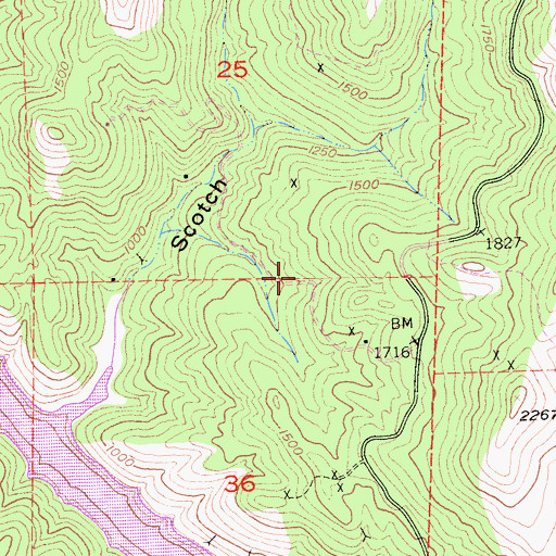 Topographic Map of Wheeler Gulch Mine, CA