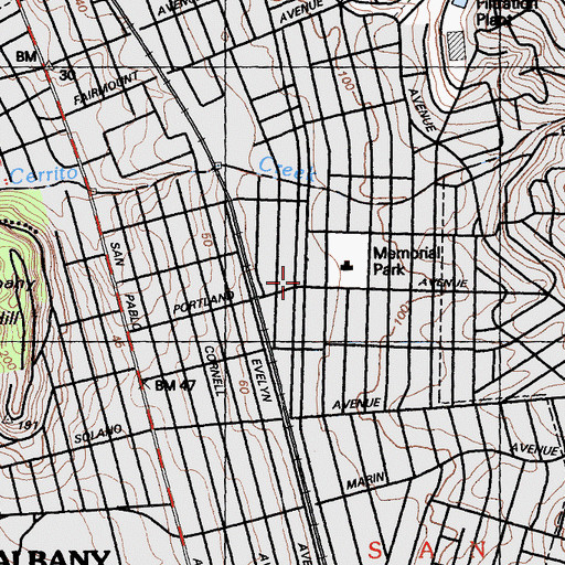 Topographic Map of Albany Adult School, CA