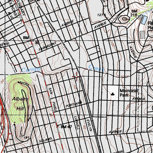 Topographic Map of Albany Middle School, CA