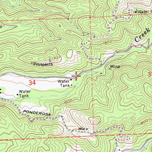 Topographic Map of Bence Mine, CA