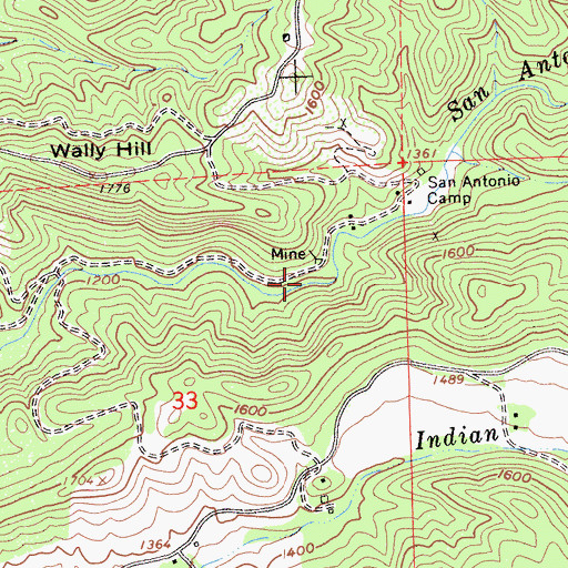 Topographic Map of Bone Hard Mine, CA