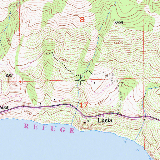 Topographic Map of Lucia Post Office (historical), CA