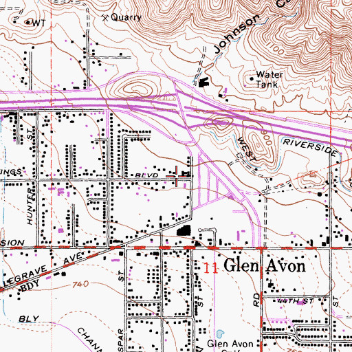 Topographic Map of Glen Avon Church, CA