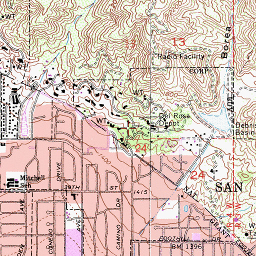 Topographic Map of Del Rosa Ranger Station (historical), CA