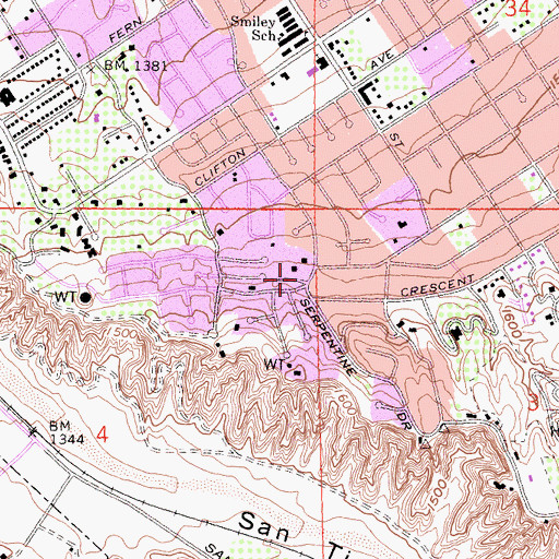 Topographic Map of Smiley Heights, CA