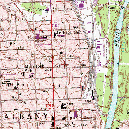 Topographic Map of Byne Memorial Baptist Church, GA