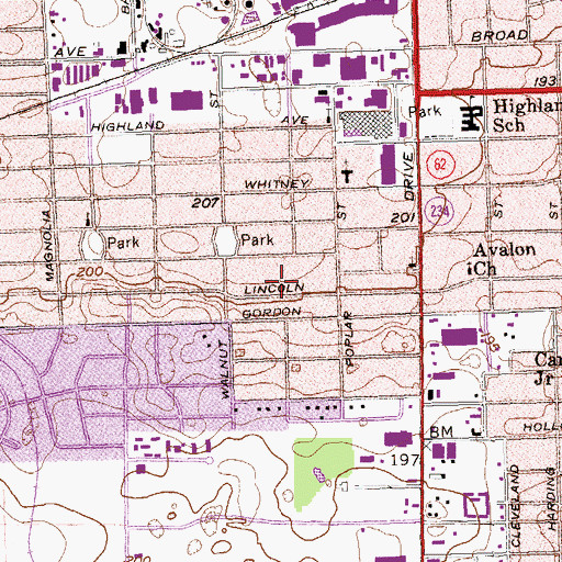 Topographic Map of Cherokee Heights, GA