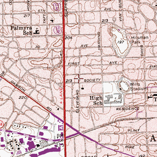 Topographic Map of Cleveland Heights, GA