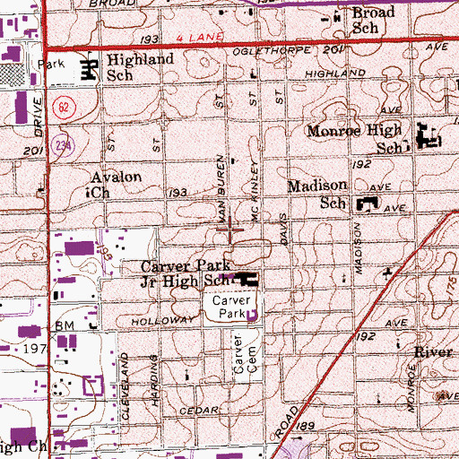 Topographic Map of Hollywood, GA