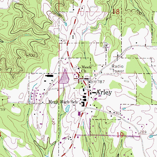 Topographic Map of Arley Post Office, AL