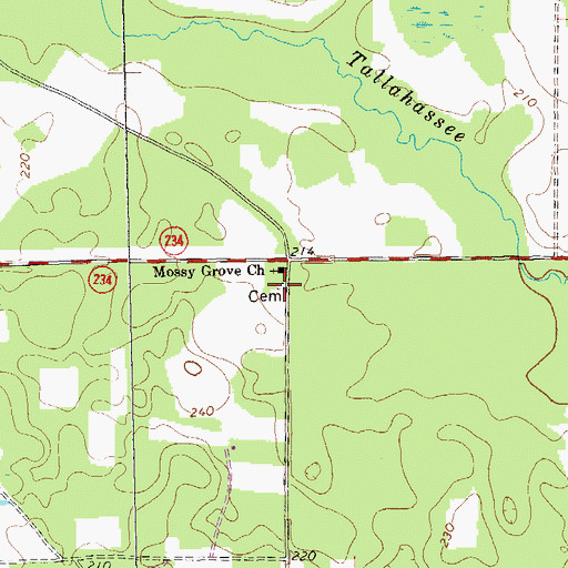 Topographic Map of Mossy Grove Cemetery, GA