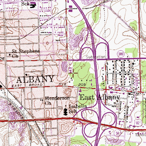 Topographic Map of Woodland Acres, GA
