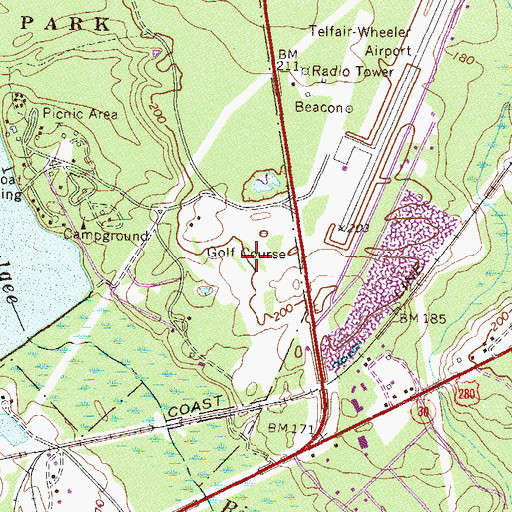 Topographic Map of Wallace Adams Memorial Golf Course, GA