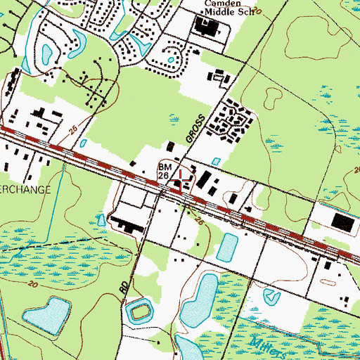 Topographic Map of Camden Corners Shopping Center, GA