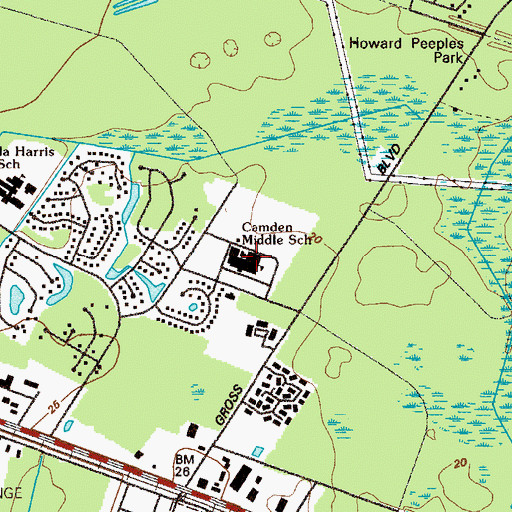 Topographic Map of Camden Middle School, GA