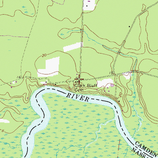 Topographic Map of Clarks Bluff, GA