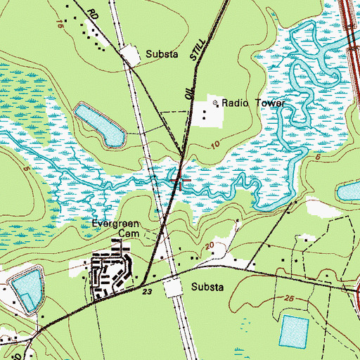 Topographic Map of Crooked Bay Bridge, GA