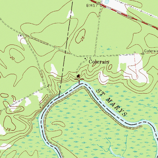 Topographic Map of Coleraine Bluff, GA