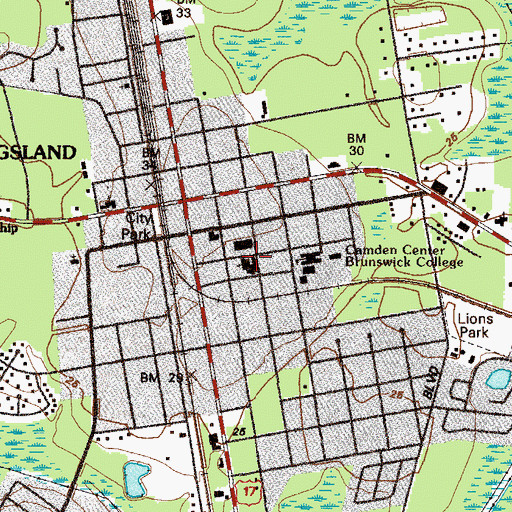 Topographic Map of First Baptist Church of Kingsland, GA