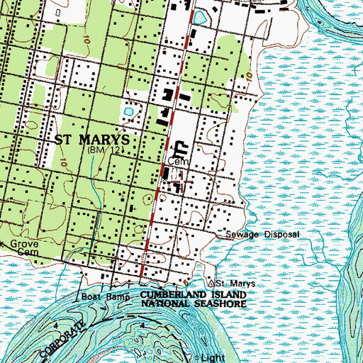 Topographic Map of First Baptist Church of Saint Marys, GA
