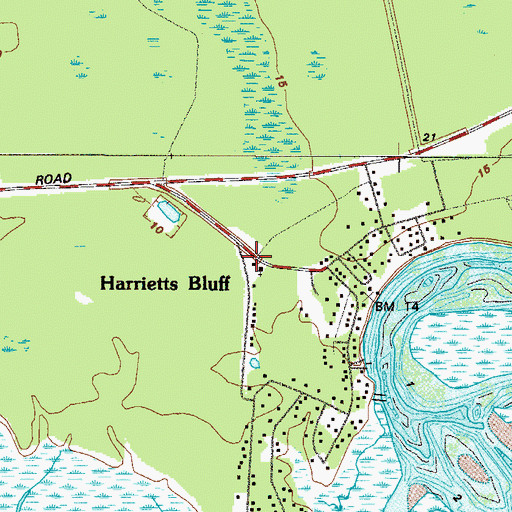 Topographic Map of Harrietts Bluff Church, GA