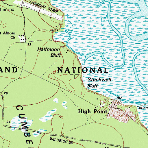 Topographic Map of High Point-Halfmoon Bluff Historic District, GA