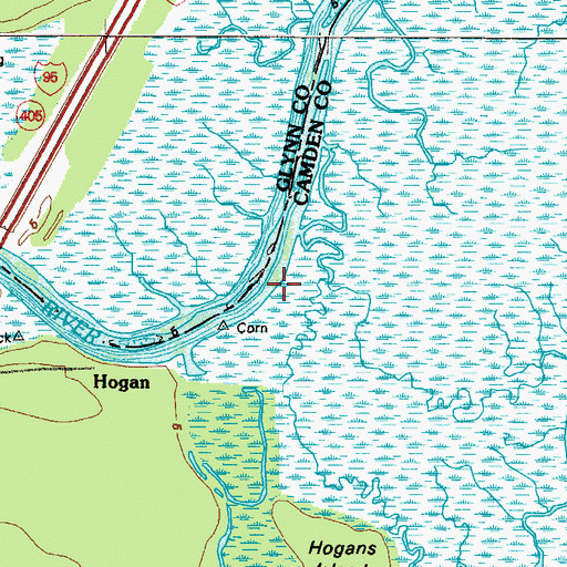 Topographic Map of Hogans Little Island, GA