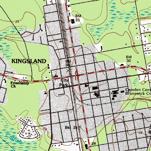 Topographic Map of Kingsland Shopping Center, GA
