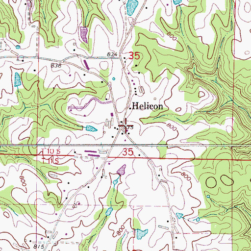 Topographic Map of Helicon Post Office (historical), AL