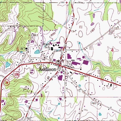 Topographic Map of Addison Post Office (historical), AL