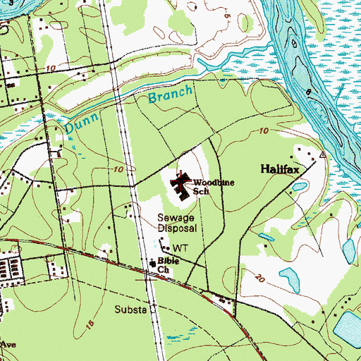 Topographic Map of Woodbine Elementary School, GA