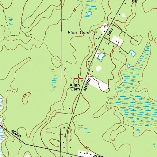 Topographic Map of Allen Memorial Cemetery, GA
