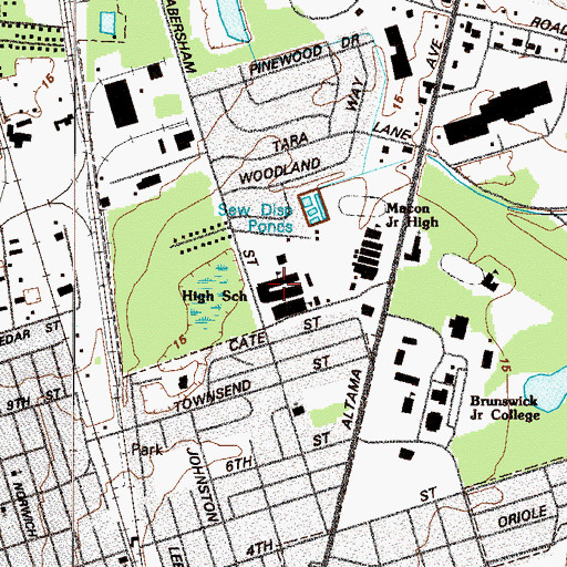 Topographic Map of Brunswick High School, GA