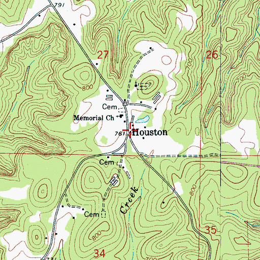 Topographic Map of Houston Post Office, AL